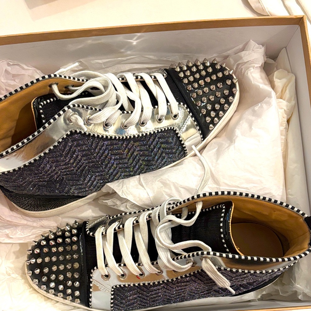 Christian Louboutin Black and Silver Studded Sneakers